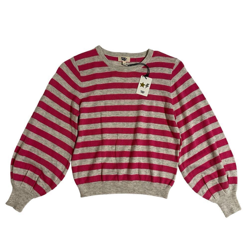 NWT Ever After Pink Striped Ballon Sleeves Sweater Girls 12